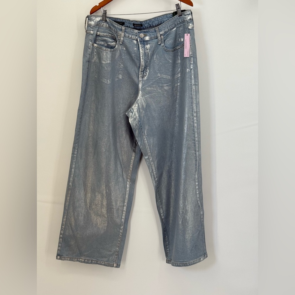 Wild Fable High-Rise Wide Leg Coated Baggy Jeans Blue- Silver Metallic SZ 17